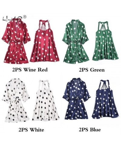 Women's 2-6 Pieces Pajamas Sets Emulation Silk Dot Pyjama Women Sleepwear Sets Spring Summer Autumn Homewear Casual Female Pj...