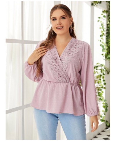 Plus Size Women Pink Outfits Causal Large Summer T-Shirt 2022 Hollow Out Elegant Lady Big Suit Floral Print Lace Clothing $36...