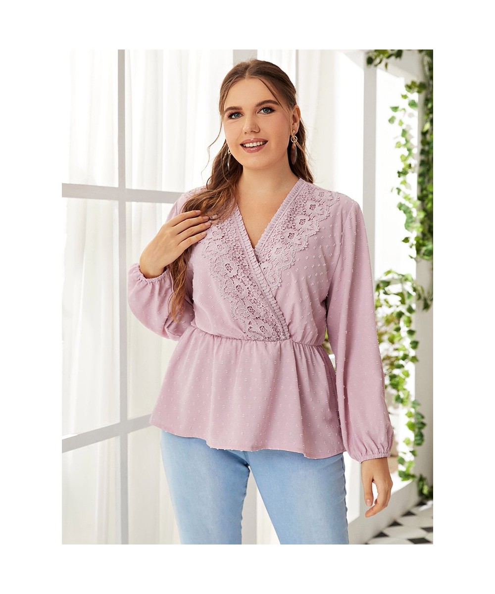 Plus Size Women Pink Outfits Causal Large Summer T-Shirt 2022 Hollow Out Elegant Lady Big Suit Floral Print Lace Clothing $36...