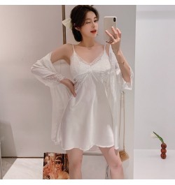 Sexy White Bride Wedding Robe Nightgown Two-piece Suit Patchwork Hollow Out Lace Nightdress Intimate Lingerie Loose Home Wear...