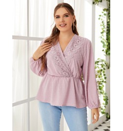 Plus Size Women Pink Outfits Causal Large Summer T-Shirt 2022 Hollow Out Elegant Lady Big Suit Floral Print Lace Clothing $36...