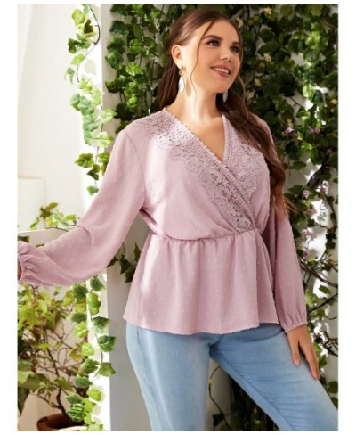 Plus Size Women Pink Outfits Causal Large Summer T-Shirt 2022 Hollow Out Elegant Lady Big Suit Floral Print Lace Clothing $36...