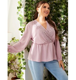 Plus Size Women Pink Outfits Causal Large Summer T-Shirt 2022 Hollow Out Elegant Lady Big Suit Floral Print Lace Clothing $36...