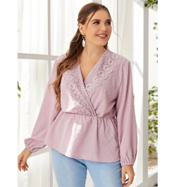 Plus Size Women Pink Outfits Causal Large Summer T-Shirt 2022 Hollow Out Elegant Lady Big Suit Floral Print Lace Clothing $36...