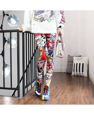 Women Leggings High Waist Cartoon Comic Beauty Print Trousers Soft Female Casual Elastic Pant $17.90 - Bottoms