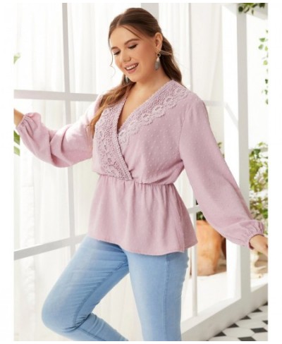 Plus Size Women Pink Outfits Causal Large Summer T-Shirt 2022 Hollow Out Elegant Lady Big Suit Floral Print Lace Clothing $36...