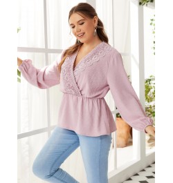 Plus Size Women Pink Outfits Causal Large Summer T-Shirt 2022 Hollow Out Elegant Lady Big Suit Floral Print Lace Clothing $36...