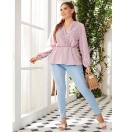 Plus Size Women Pink Outfits Causal Large Summer T-Shirt 2022 Hollow Out Elegant Lady Big Suit Floral Print Lace Clothing $36...