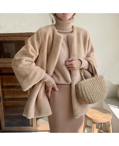 Winter Office Ladies Faux Fur Overcoat Solid Color Minimalist Simple Korean Style Loose Fur Coats Women Warm Outwear Fleece $...