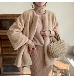 Winter Office Ladies Faux Fur Overcoat Solid Color Minimalist Simple Korean Style Loose Fur Coats Women Warm Outwear Fleece $...