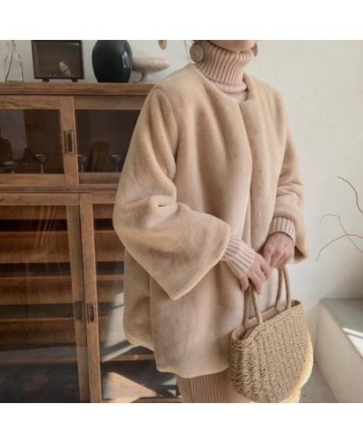 Winter Office Ladies Faux Fur Overcoat Solid Color Minimalist Simple Korean Style Loose Fur Coats Women Warm Outwear Fleece $...