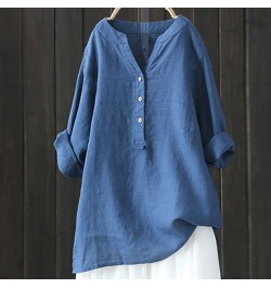 Cotton Linen Tops Women Blouse Elegant V Neck Long Sleeve Shirt Casual Spring Solid Shirts Vintage Casual Loose Blusas рубашк...