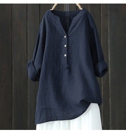 Cotton Linen Tops Women Blouse Elegant V Neck Long Sleeve Shirt Casual Spring Solid Shirts Vintage Casual Loose Blusas рубашк...