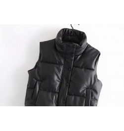 Womens Puffy Vest Down Vest Black Pu Leather Vest Woman Jacket Coat Autumn Winter Outwear Puffer Vest Female Sleeveless Jacke...