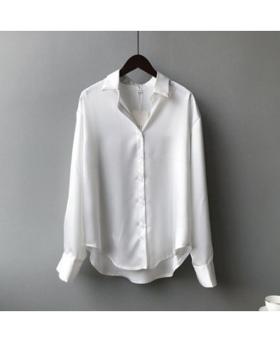 Satin Silk Shirt Autumn Spring Office Button Up Chic Drop Shoulder Blouse Women White Top Loose Street Shirts Ropa Para Mujer...