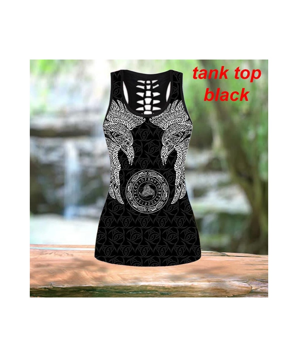 Vikings - Munin Raven Print Gothic Style Yoga Suit Gym Wear Hollow-Out Tank Tops Sexy Leggings Skinny Pants Combo $30.40 - Bo...