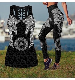 Vikings - Munin Raven Print Gothic Style Yoga Suit Gym Wear Hollow-Out Tank Tops Sexy Leggings Skinny Pants Combo $30.40 - Bo...