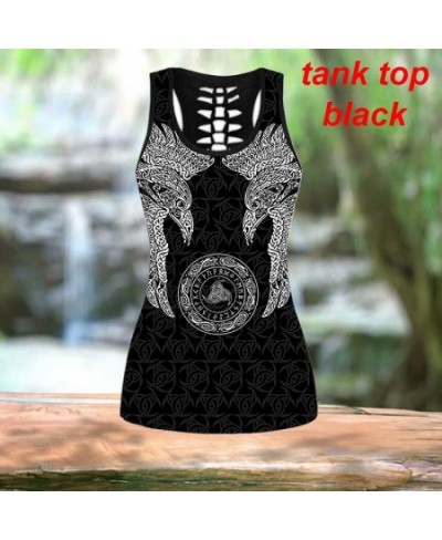 Vikings - Munin Raven Print Gothic Style Yoga Suit Gym Wear Hollow-Out Tank Tops Sexy Leggings Skinny Pants Combo $30.40 - Bo...