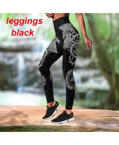 Vikings - Munin Raven Print Gothic Style Yoga Suit Gym Wear Hollow-Out Tank Tops Sexy Leggings Skinny Pants Combo $30.40 - Bo...