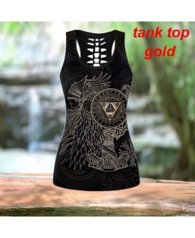 Vikings - Munin Raven Print Gothic Style Yoga Suit Gym Wear Hollow-Out Tank Tops Sexy Leggings Skinny Pants Combo $30.40 - Bo...