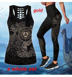 Vikings - Munin Raven Print Gothic Style Yoga Suit Gym Wear Hollow-Out Tank Tops Sexy Leggings Skinny Pants Combo $30.40 - Bo...