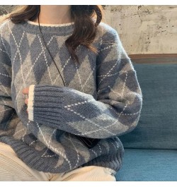 Women Knitted Sweater Fashion Oversized Pullovers Winter Argyle Loose Sweater Korean College Style Women Jumper Sueter Mujer ...