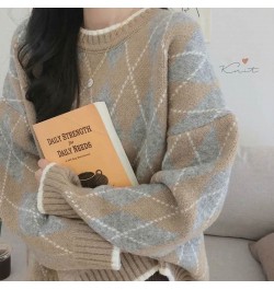 Women Knitted Sweater Fashion Oversized Pullovers Winter Argyle Loose Sweater Korean College Style Women Jumper Sueter Mujer ...