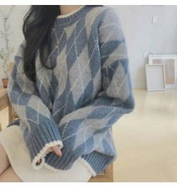 Women Knitted Sweater Fashion Oversized Pullovers Winter Argyle Loose Sweater Korean College Style Women Jumper Sueter Mujer ...