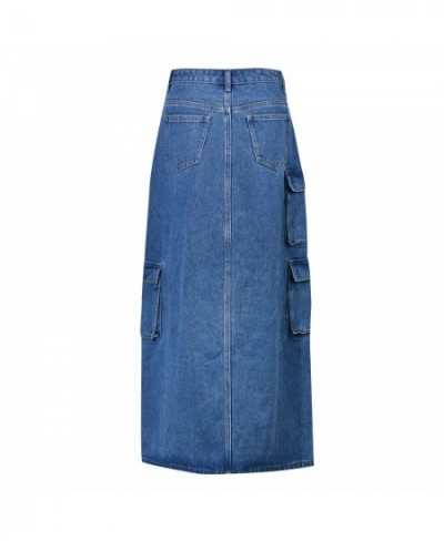 Denim Cargo Long Skirts For Women 2023 New Vintage Streetwear Drawstring Skirts Split High Waist Loose Mid Calf Y2k Skirt $57...