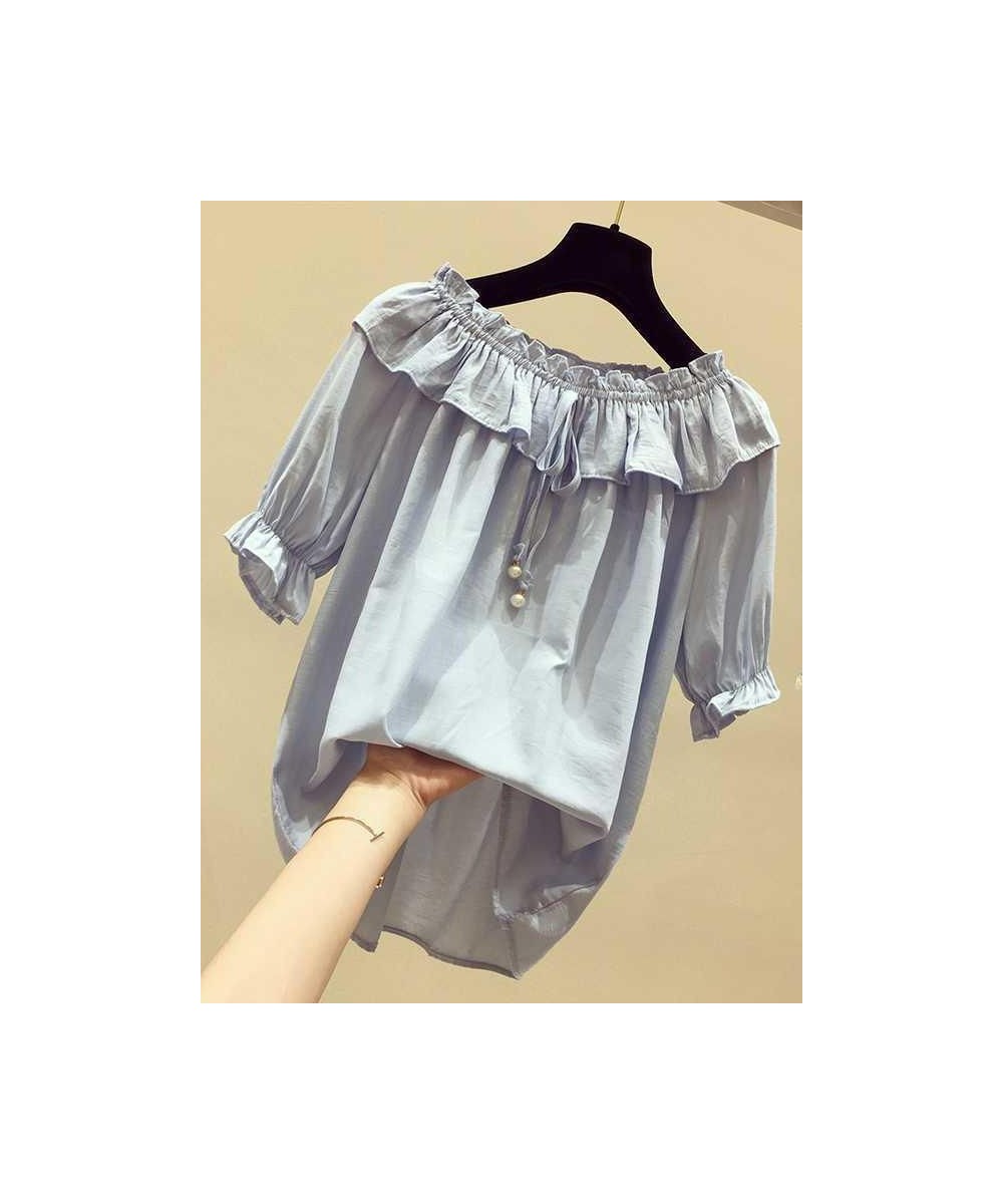 Women Spring Summer Style Chiffon Blouses Shirts Lady Casual Short Sleeve Slash neck Solid Loose Elegant Blouses Tops DF3468 ...