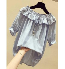 Women Spring Summer Style Chiffon Blouses Shirts Lady Casual Short Sleeve Slash neck Solid Loose Elegant Blouses Tops DF3468 ...