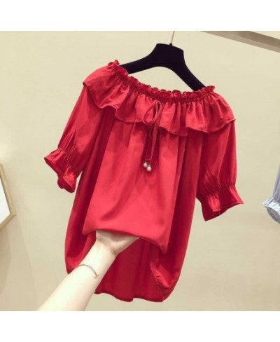 Women Spring Summer Style Chiffon Blouses Shirts Lady Casual Short Sleeve Slash neck Solid Loose Elegant Blouses Tops DF3468 ...