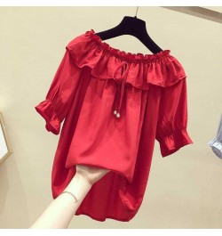 Women Spring Summer Style Chiffon Blouses Shirts Lady Casual Short Sleeve Slash neck Solid Loose Elegant Blouses Tops DF3468 ...