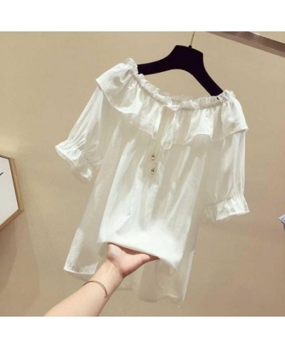 Women Spring Summer Style Chiffon Blouses Shirts Lady Casual Short Sleeve Slash neck Solid Loose Elegant Blouses Tops DF3468 ...