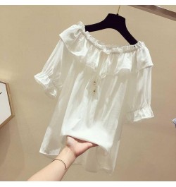 Women Spring Summer Style Chiffon Blouses Shirts Lady Casual Short Sleeve Slash neck Solid Loose Elegant Blouses Tops DF3468 ...