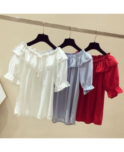 Women Spring Summer Style Chiffon Blouses Shirts Lady Casual Short Sleeve Slash neck Solid Loose Elegant Blouses Tops DF3468 ...