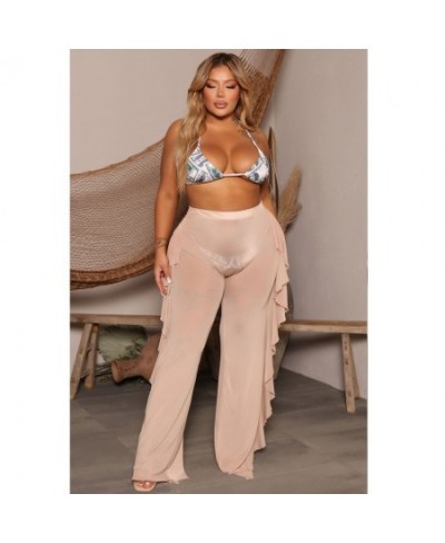 Summer Plus Size Solid Color Fashion Casual Fashion Mesh Pants Perspective Women's Beach Resort Trousers Wholesale $32.28 - P...
