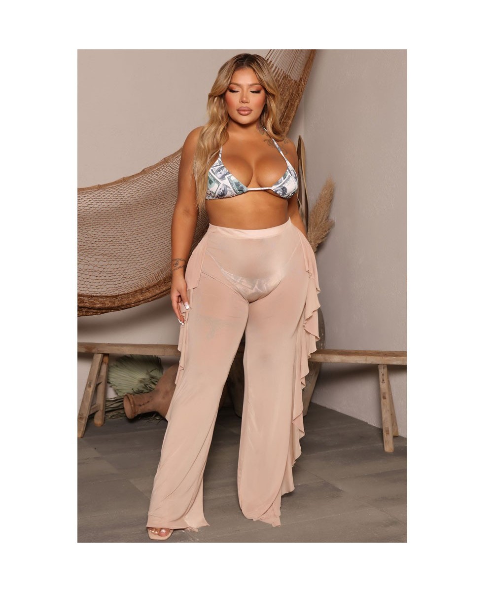 Summer Plus Size Solid Color Fashion Casual Fashion Mesh Pants Perspective Women's Beach Resort Trousers Wholesale $32.28 - P...