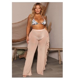 Summer Plus Size Solid Color Fashion Casual Fashion Mesh Pants Perspective Women's Beach Resort Trousers Wholesale $32.28 - P...