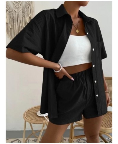 Long Sleeve Single-breasted Top + Broad-legged Shorts Set Fashion Ladies Sexy Solid Suits 2022 Summer 2 Piece Outfits For Wom...