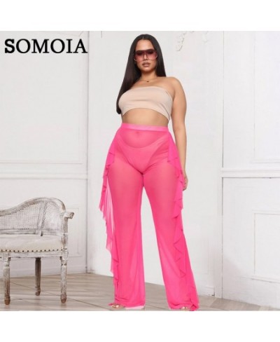 Summer Plus Size Solid Color Fashion Casual Fashion Mesh Pants Perspective Women's Beach Resort Trousers Wholesale $32.28 - P...