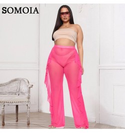 Summer Plus Size Solid Color Fashion Casual Fashion Mesh Pants Perspective Women's Beach Resort Trousers Wholesale $32.28 - P...