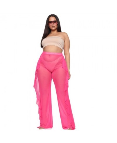 Summer Plus Size Solid Color Fashion Casual Fashion Mesh Pants Perspective Women's Beach Resort Trousers Wholesale $32.28 - P...