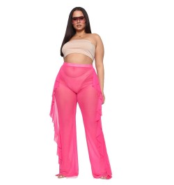 Summer Plus Size Solid Color Fashion Casual Fashion Mesh Pants Perspective Women's Beach Resort Trousers Wholesale $32.28 - P...