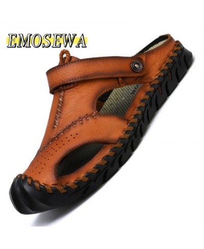 Summer Man Beach Cork Slippers Casual Men Buckle Genuine Leather Cut-outs Clogs Slides Slip on Shoes Plus 38-48 $61.86 - Unde...