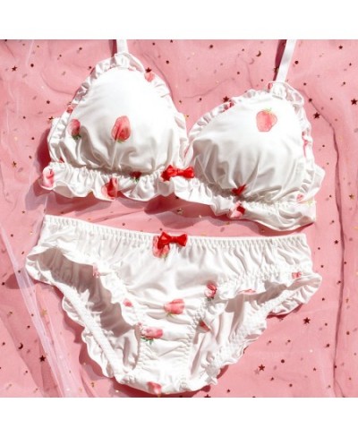 Sweet Lolita Style Women Cute Strawberry Print Bra Panties Lingerie Set Japanese Girl Kawaii Soft Underwear Panty Intimates $...