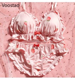 Sweet Lolita Style Women Cute Strawberry Print Bra Panties Lingerie Set Japanese Girl Kawaii Soft Underwear Panty Intimates $...