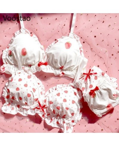 Sweet Lolita Style Women Cute Strawberry Print Bra Panties Lingerie Set Japanese Girl Kawaii Soft Underwear Panty Intimates $...