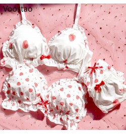 Sweet Lolita Style Women Cute Strawberry Print Bra Panties Lingerie Set Japanese Girl Kawaii Soft Underwear Panty Intimates $...