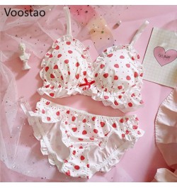 Sweet Lolita Style Women Cute Strawberry Print Bra Panties Lingerie Set Japanese Girl Kawaii Soft Underwear Panty Intimates $...